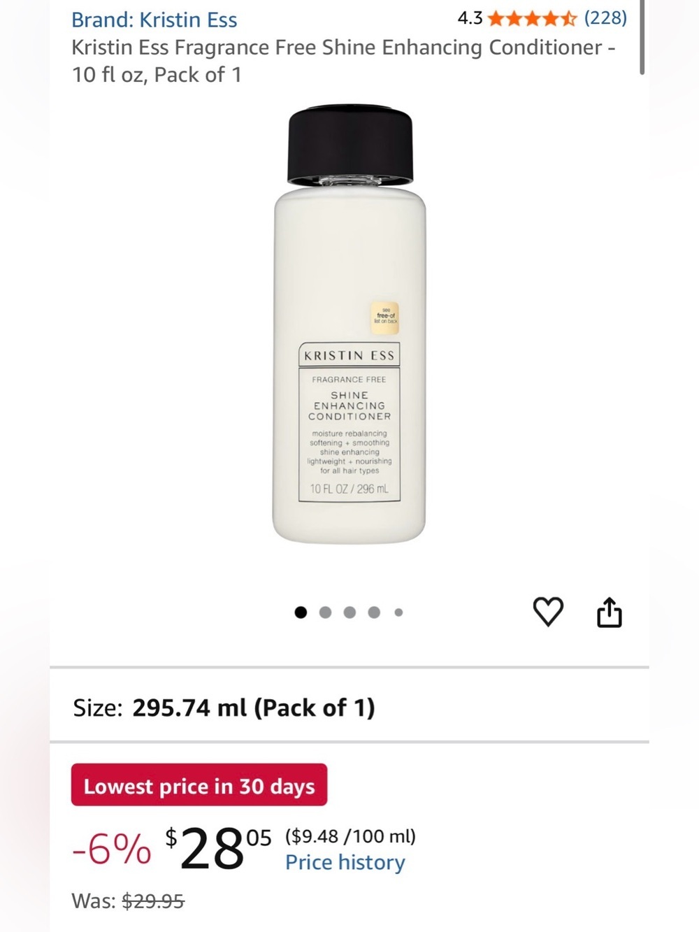 Kristin Ess Fragrance-Free Shine Enhancing Conditioner (10 fl oz or 296 ml) - Picture 2 of 4